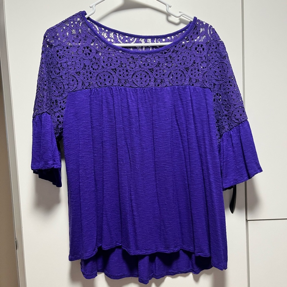 a.n.a Purple Crochet Yoke Boho Blouse